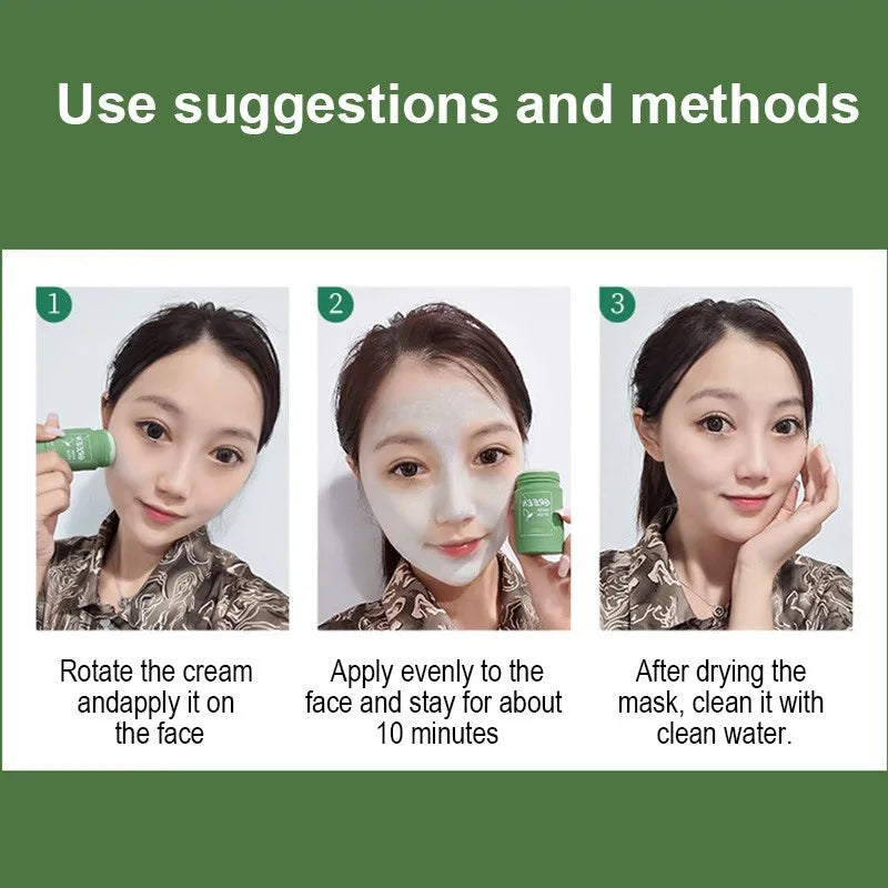 2PCS Green Tea Repair Acne Mud Mask Face Clean Clay Stick Pore Shrinkage Treat Pimple Cream Nose Blackhead Remove Oil Control