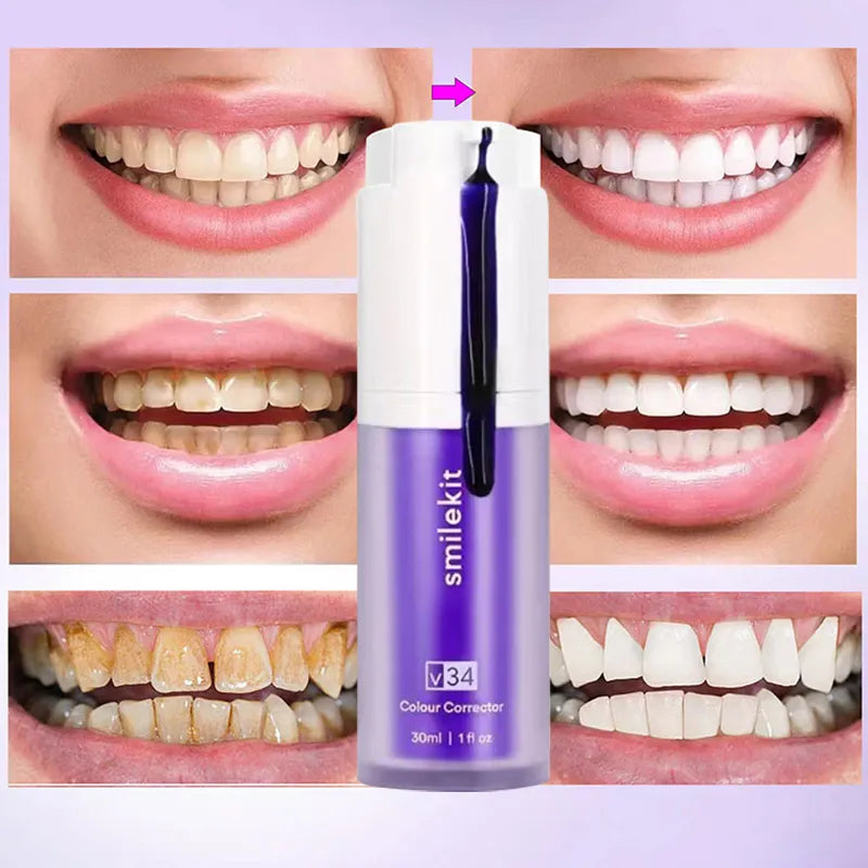 Smilekit V34 Purple Toothpaste Color Corrector Teeth Cleans Oral Cavity Keep Refreshing Yellow Stain Reduction Whitening Product