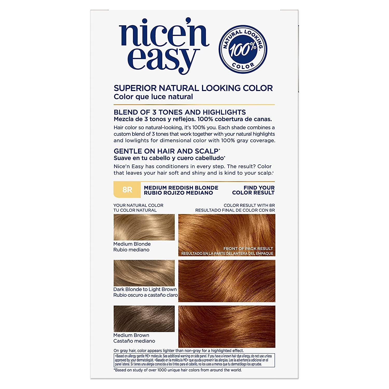 Nice'N Easy Permanent Hair Dye, 8R Medium Reddish Blonde Hair Color, Pack of 1