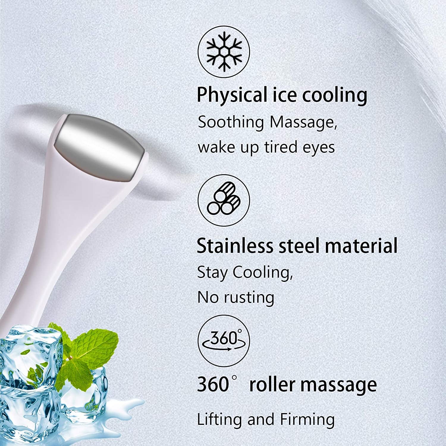 Mini Ice Roller for Eye Puffiness,  Stainless Steel Eye Ice Rollers for Women Eye Massager, Tighten Pores, Under-Eye Relief, Reduce Wrinkle Skin Care [Finger Size] (White)