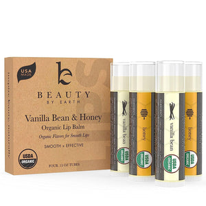 Organic Lip Balm Pack - USA Made Organic Vanilla Lip Balm & Honey Lip Balm, Lip Care Products, Beeswax Lip Balm, Make Best Womens Gifts & Stocking Stuffer Ideas for Teenagers and Girls, Small Gifts