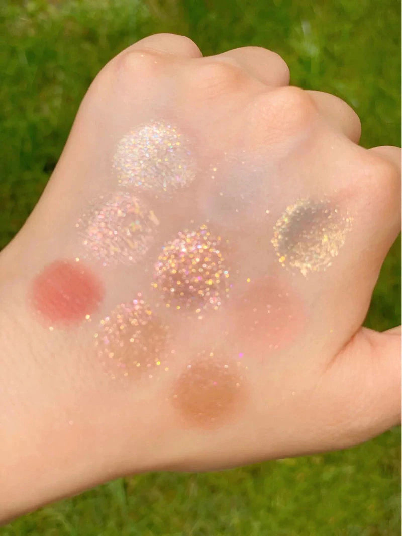 9 Colors Shimmer Shiny Eyeshadow Palette Soft Girl Makeup Waterproof Glitter Diamond Pigment Eye Shadow Powder Makeup Cosmetic