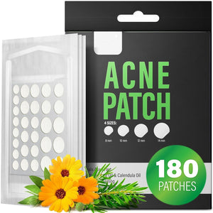 Acne Pimple Patch (180 Counts 4 Sizes), Invisible Hydrocolloid Acne Patch with Tea Tree Oil & Calendula Oil, Acne Spot Healing Patch Zit Patches