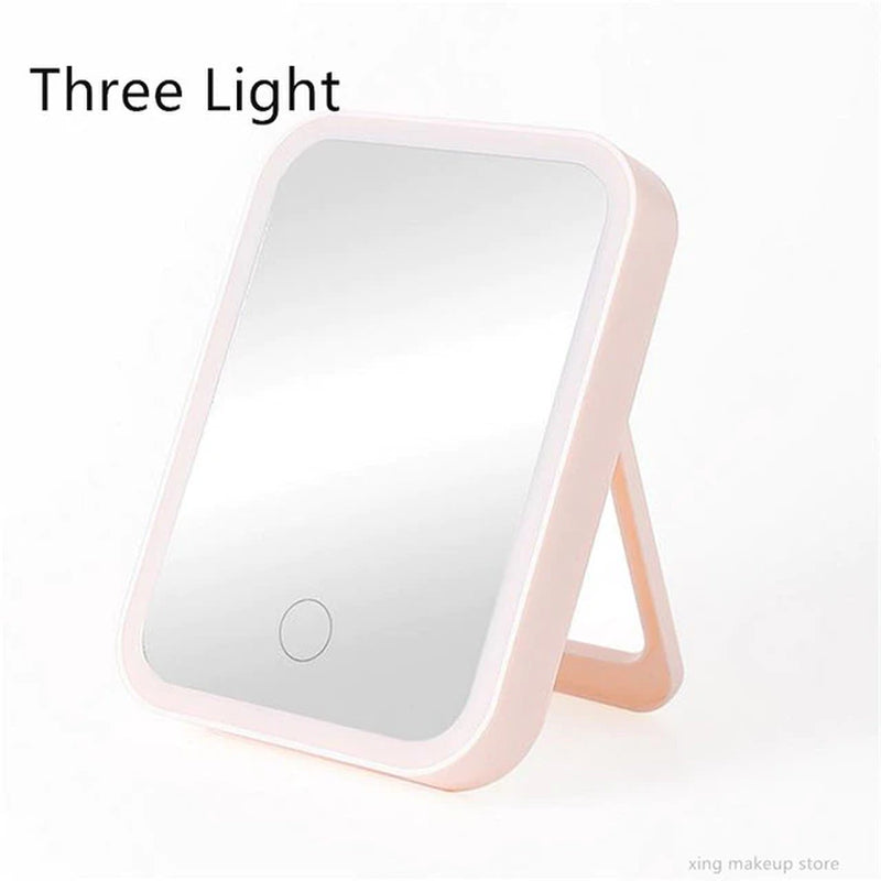 USB Charging Portable Folding LED Makeup Mirror with Light Ladies Makeup Lamp Cosmetic Mirrors Dropshipping 30#102