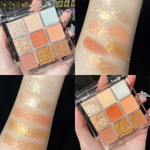 9 Colors Shimmer Shiny Eyeshadow Palette Soft Girl Makeup Waterproof Glitter Diamond Pigment Eye Shadow Powder Makeup Cosmetic